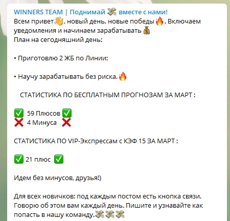 Статистика прогнозов на спорт от Winners Team