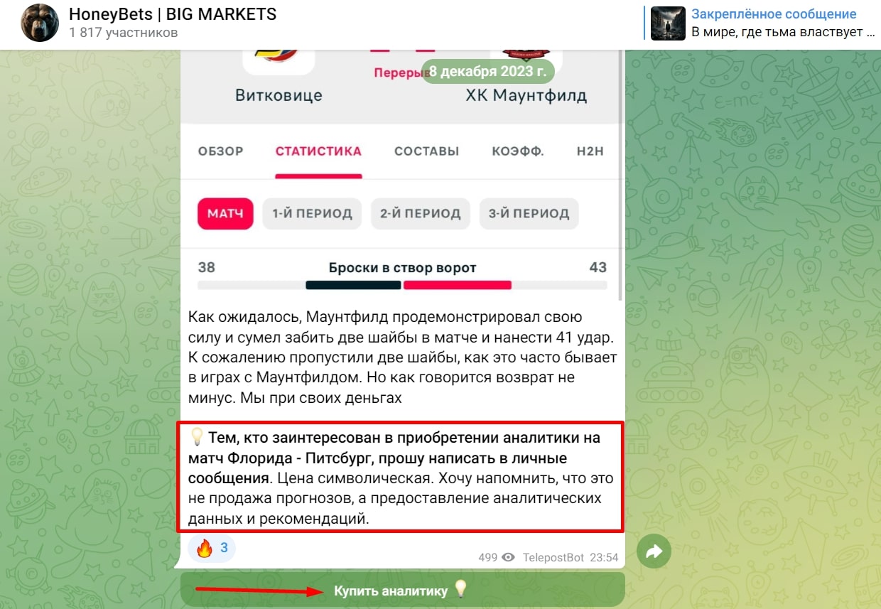 Honey Bets телеграм пост 