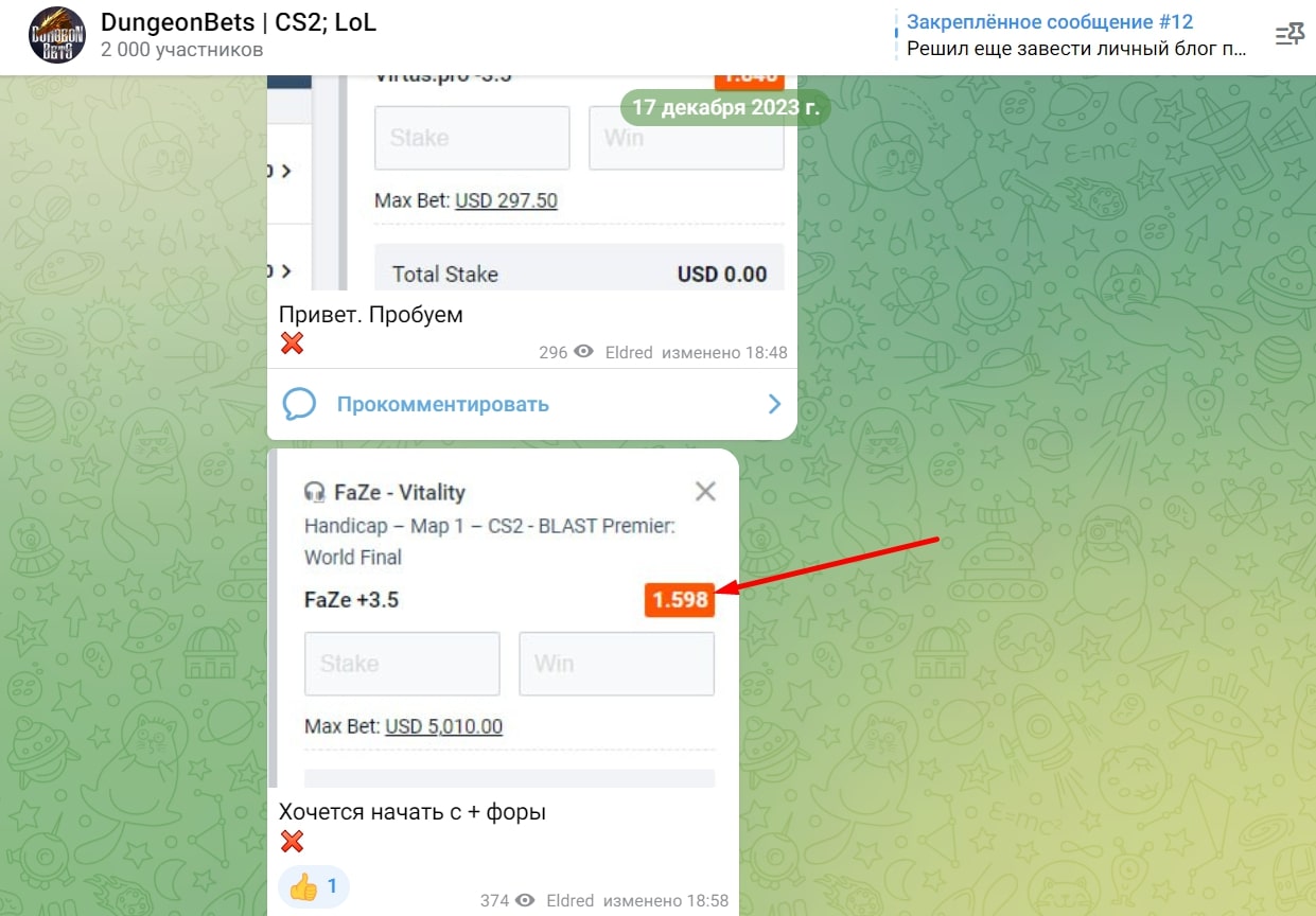 Dungeon Bets телеграм пост